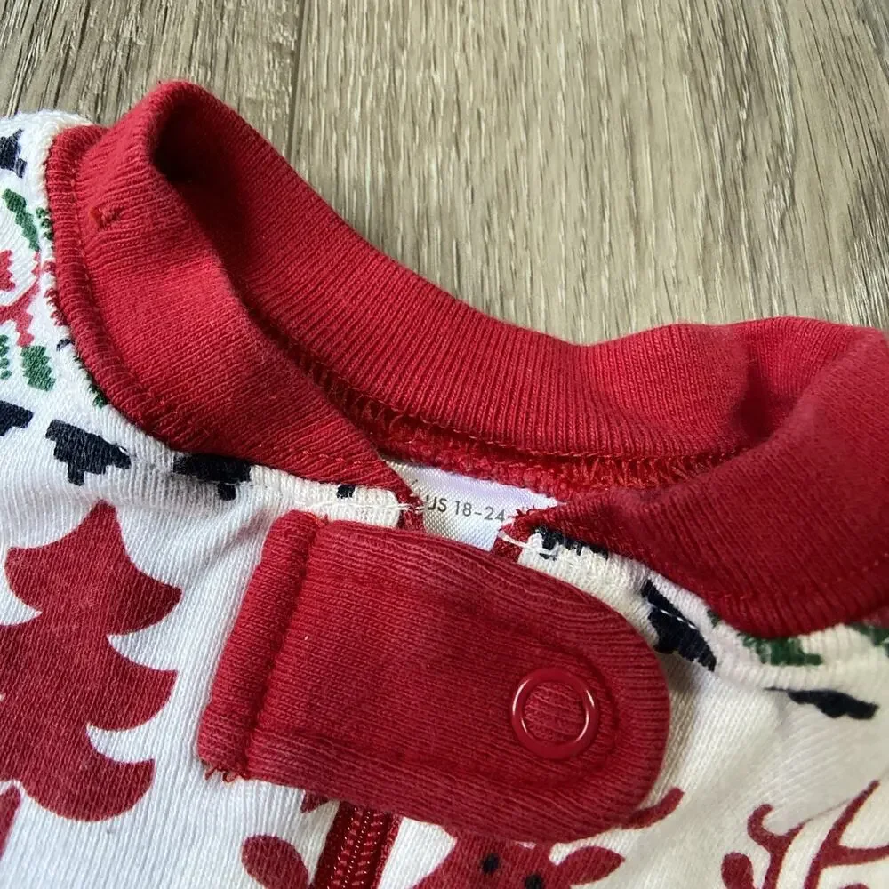 Hanna Andersson Pajamas Sz 18-24 mo White Red Zip Up Fair Isle Reindeer